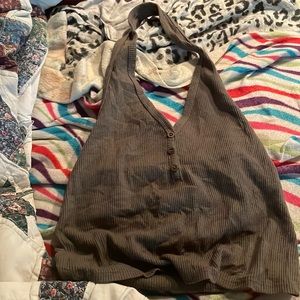 Neck tie crop tank top